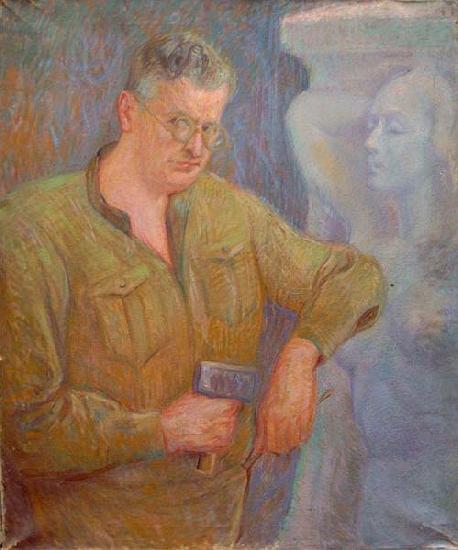 Johannes Martini Der Bildhauer Fritz Behn mit Faustel bei der Arbeit Germany oil painting art